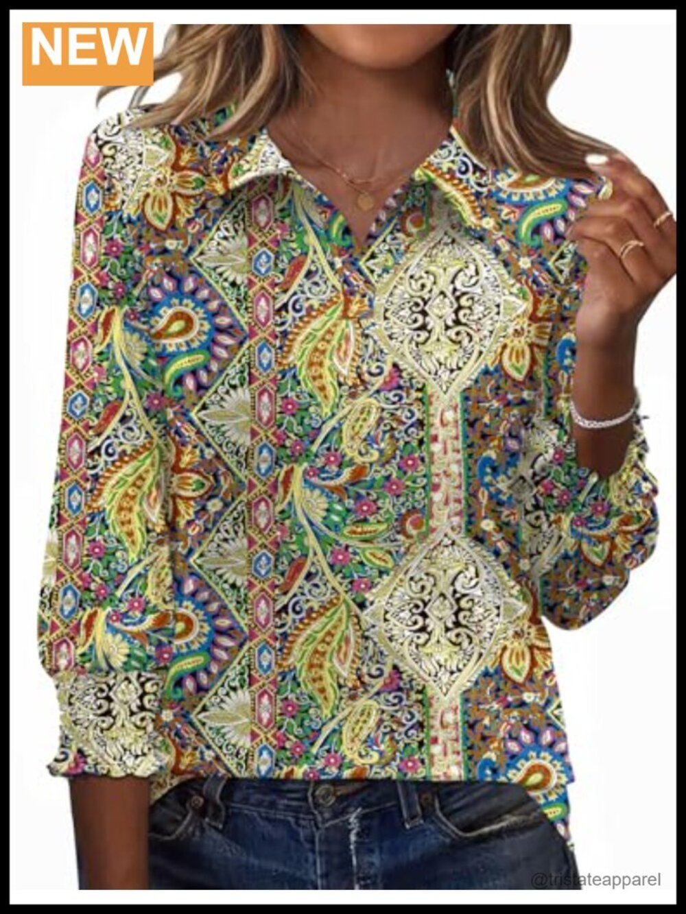 Womens 3/4 Sleeve Polo Shirt Collared Business Casual Blouse Relaxed Fit